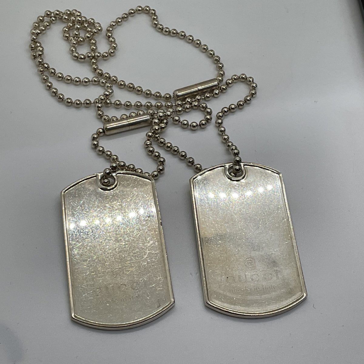 GUCCI Sterling Silver Double Dog Tags Ball Chain Necklace- 53.77