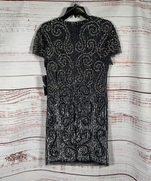 NWT Women's Aidan Mattox Gunmetal Beaded Short Sleeve Dress Size 4 Retail $395