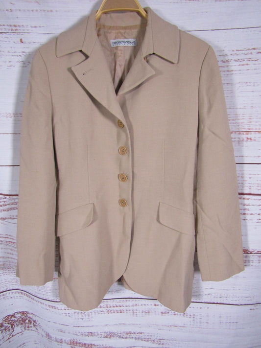 Vintage Emporio Armani Women's Beige Blazer Jacket Size 42 Made in Italy