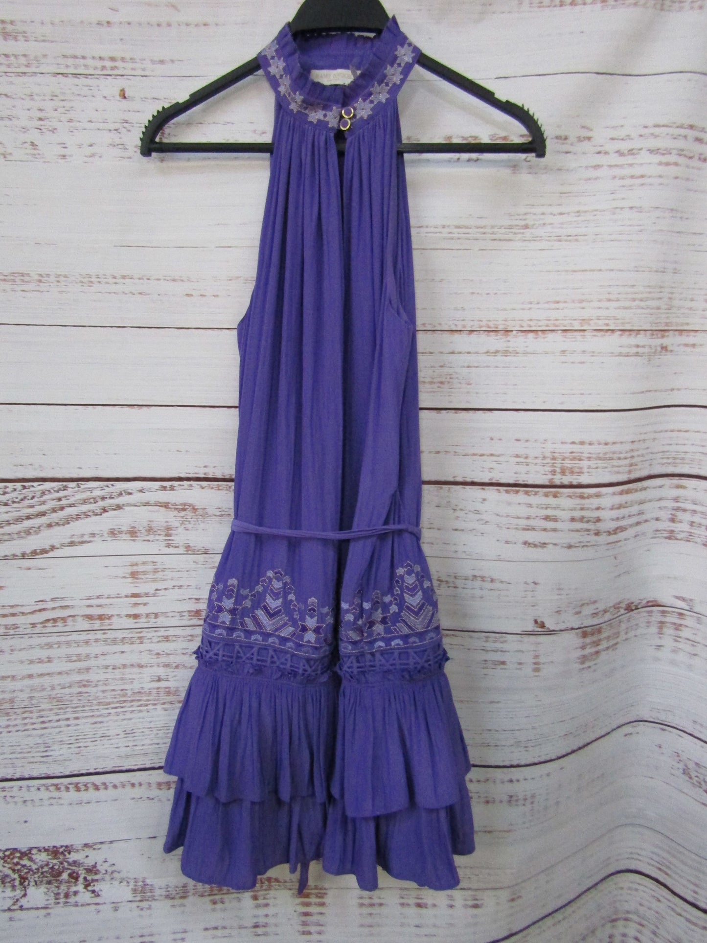 Ramy Brook Angeline Women's Purple Embroidered Halter Mini Dress Size XS