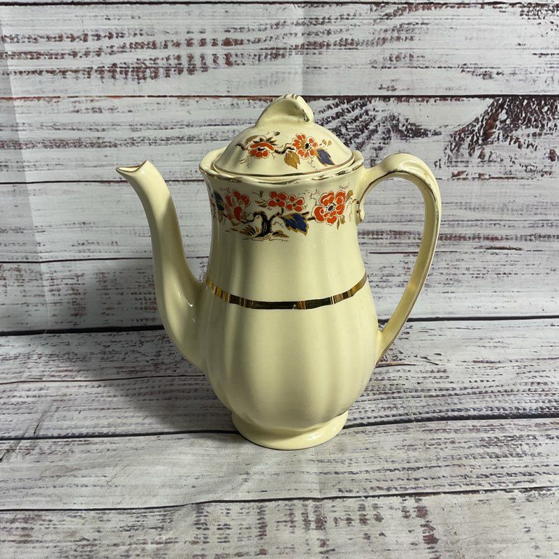 Vintage J & G Meakin Sunshine Pattern Gold Trim Floral 7" Tea Pot