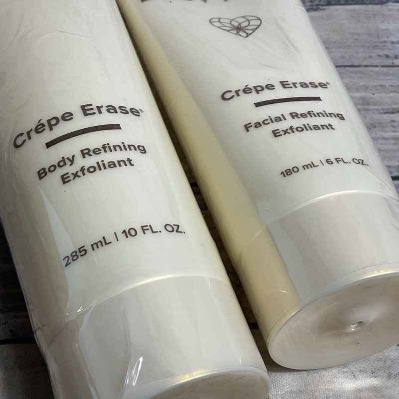 NEW Body Firm Crepe Erase Facial (6 oz) & Body (10 oz) Refining Exfoliant Bundle