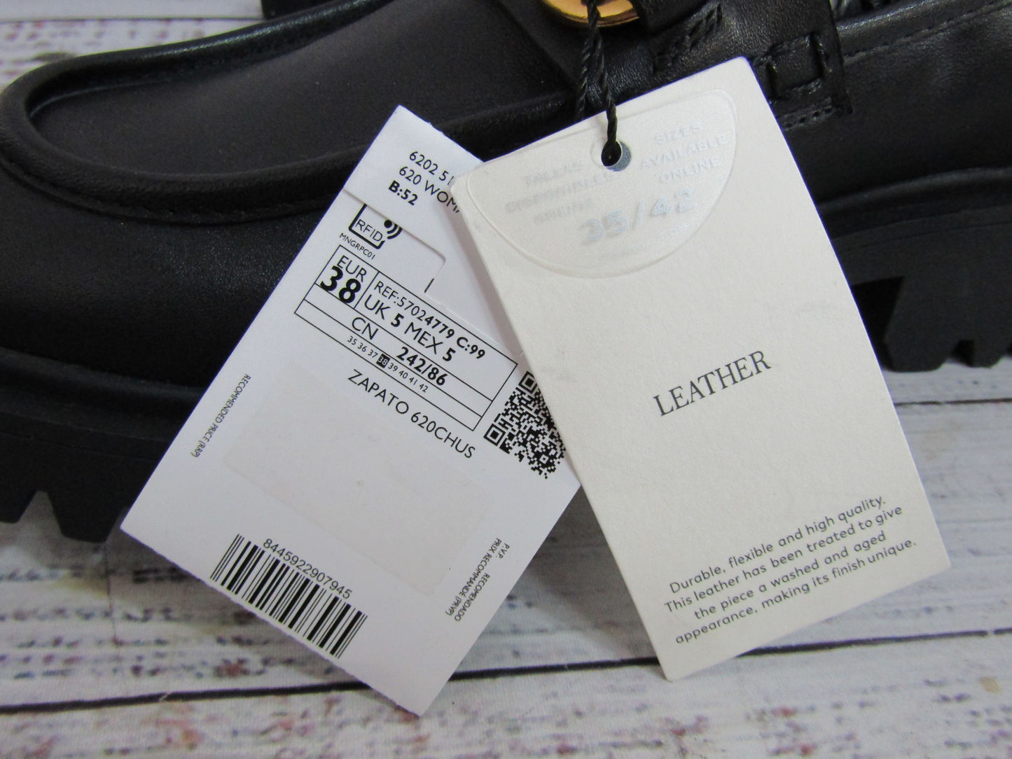 Mango Women's Black Leather Horsebit Loafers Size 8