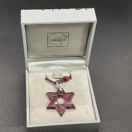 LALIQUE Sterling Silver Purple Stat of David Pendant Rope Necklace