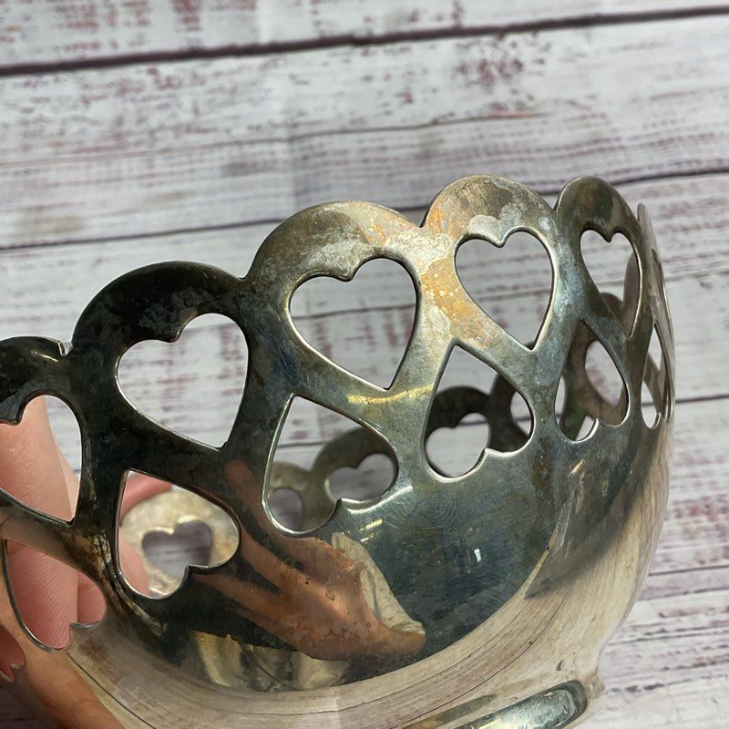 National Silver Co. Heart Cut Out 5" Silver Plated Decorative Bowl