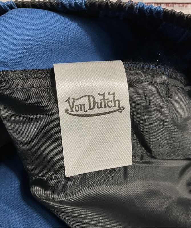 Von Dutch Men's Checkered Black & Blue Jogger Logo Pants Size L