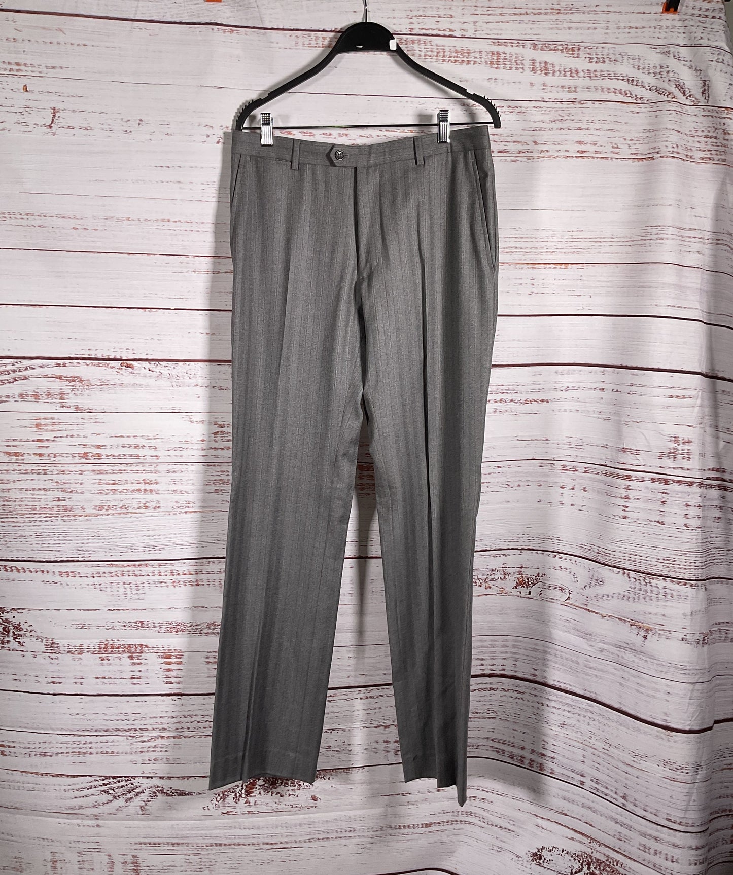 Banana Republic Pinstripe Wool 3 Piece Suit Gray 40L Blazer 33-34 Pants