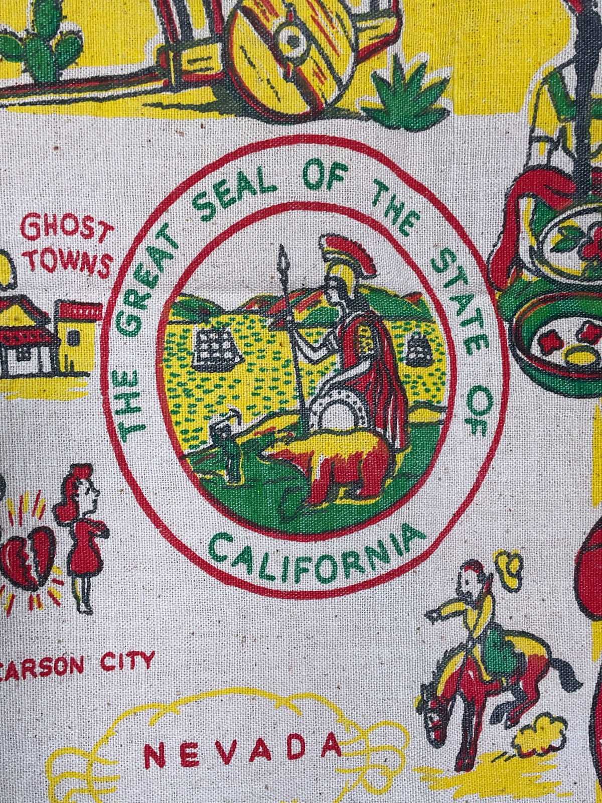 Vintage Cactus Cloth California Map Tablecloth