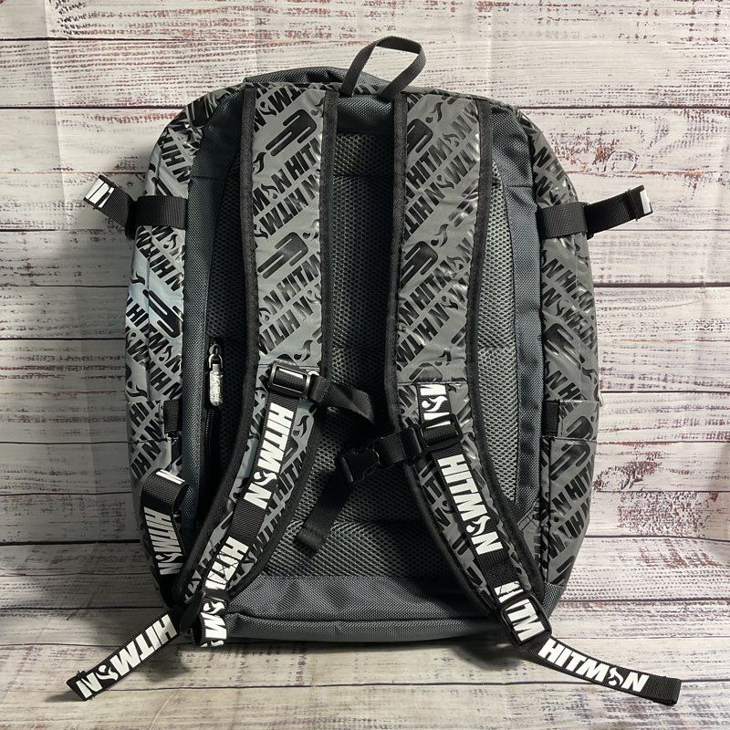 Hitman Utility Gray Reflective Polyester All Over Logo Print Backpack