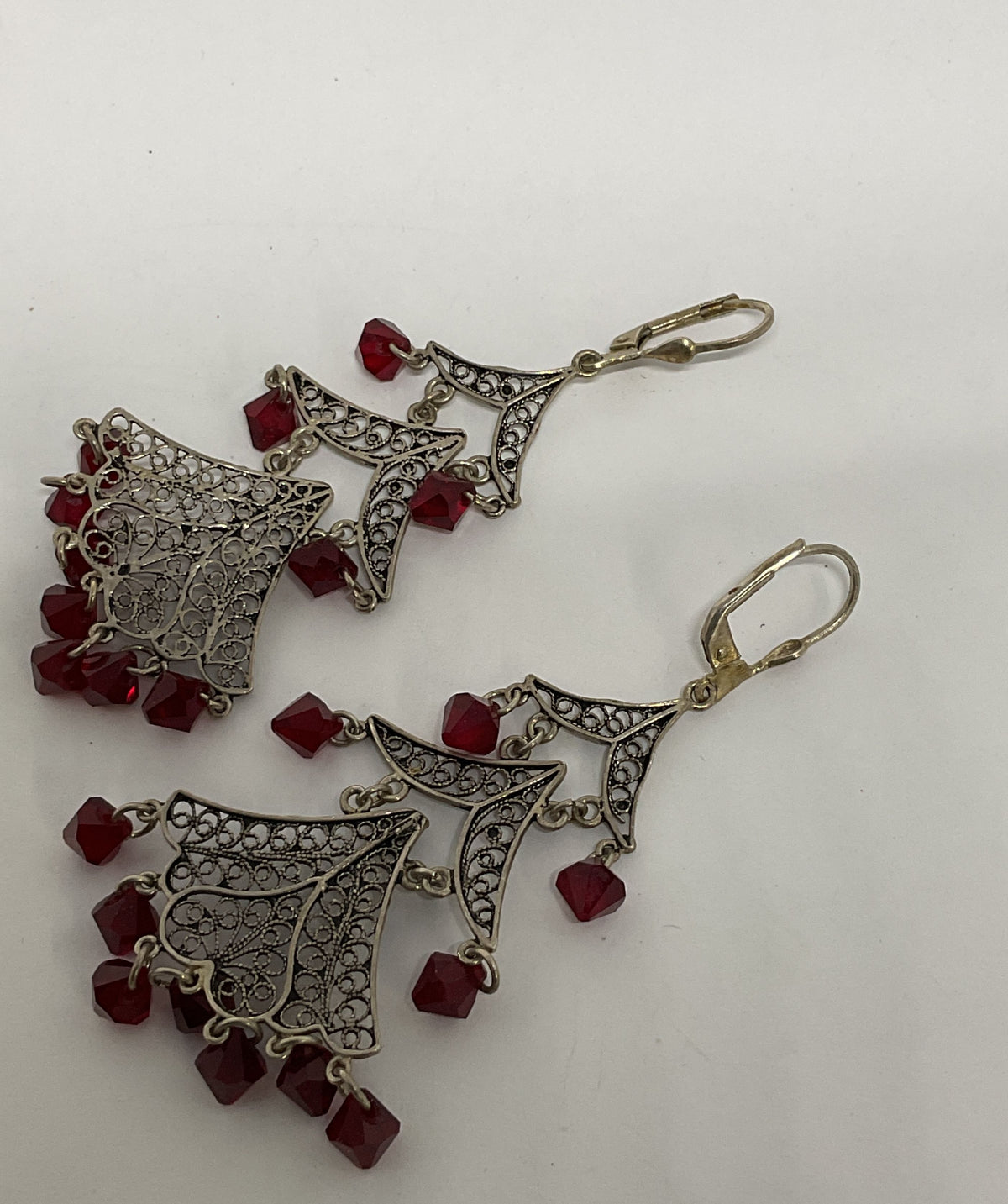 Sterling Silver Vintage Filigree Drop Earrings with Res Stones
