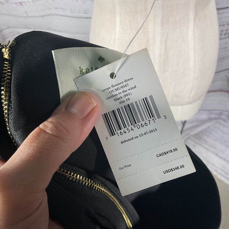 NWT Kate Spade Black Crepe Flounce 3/4 Sleeve Boat Neck Mini Casual Dress sz 10