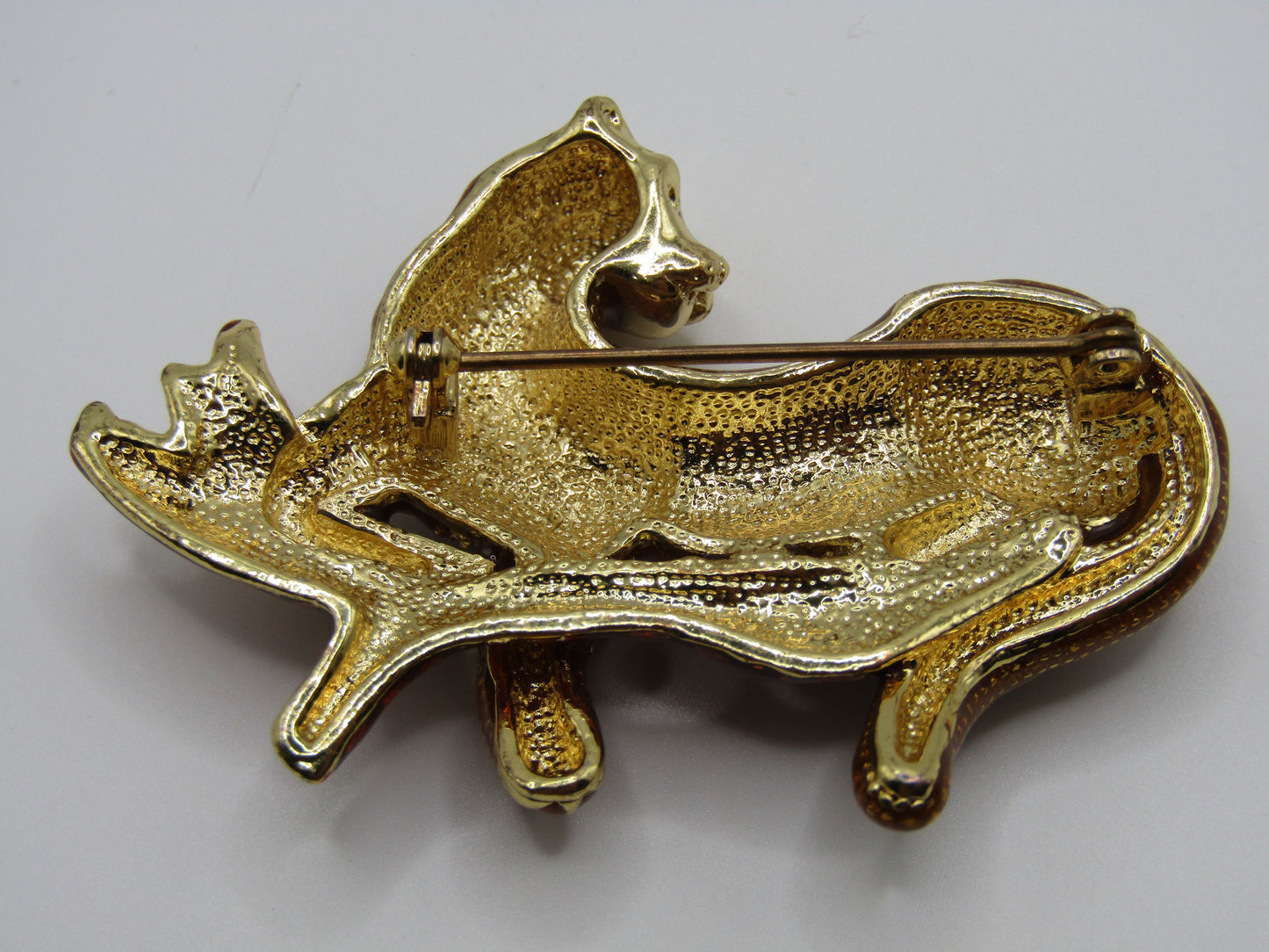 Gold Plated Enamel Leopard on Branch Brooch Pin