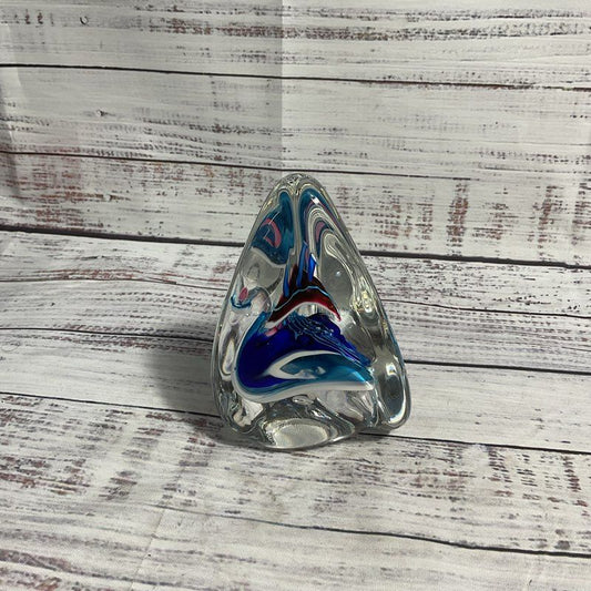 VTG. 1994 Schmidt Rhea Art Glass Pyramid Triangle Blue Paperweight 4.5"