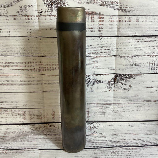 Signed VTG. ADAM AARONSON Studio Glass Metallic Gun Gray Tube Vase- 13.5"