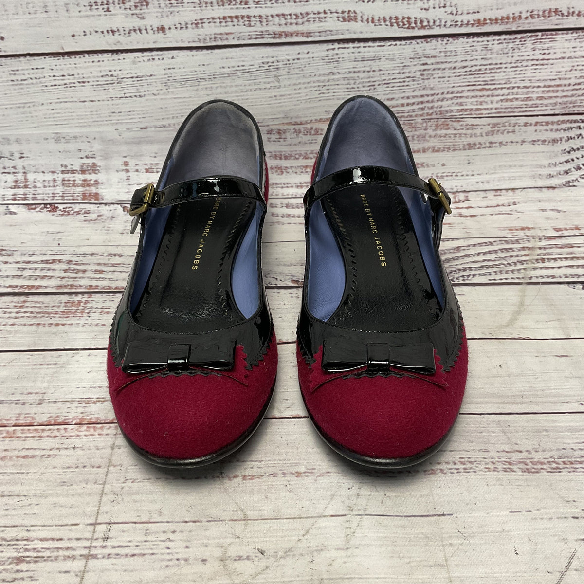 Marc Jacobs Mary Jane Maroon Wool Black Shoe Women Size 7US 37EU