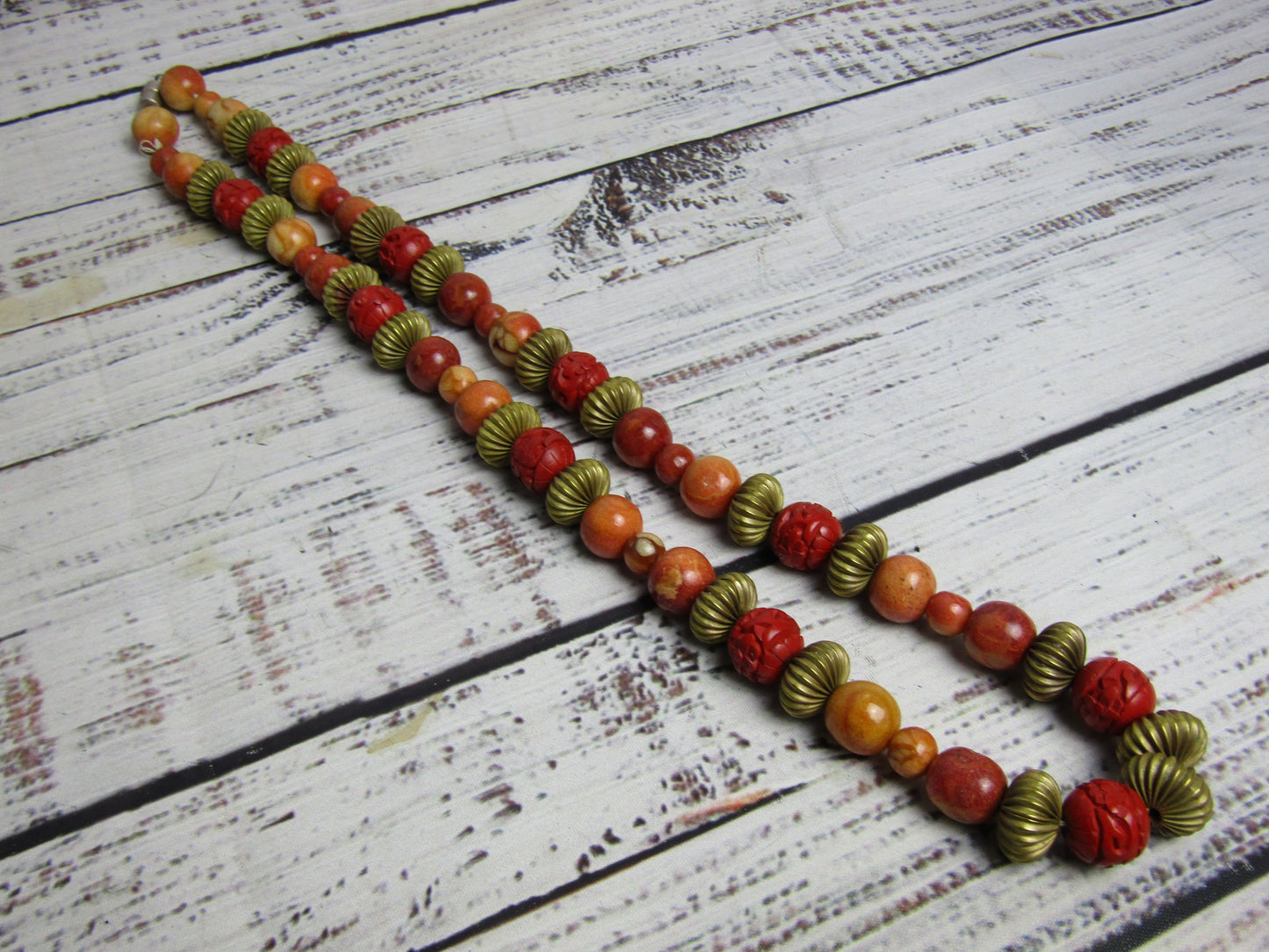 Artisan Handcrafted Apple Sponge Coral Floral Cinnabar Bead Necklace