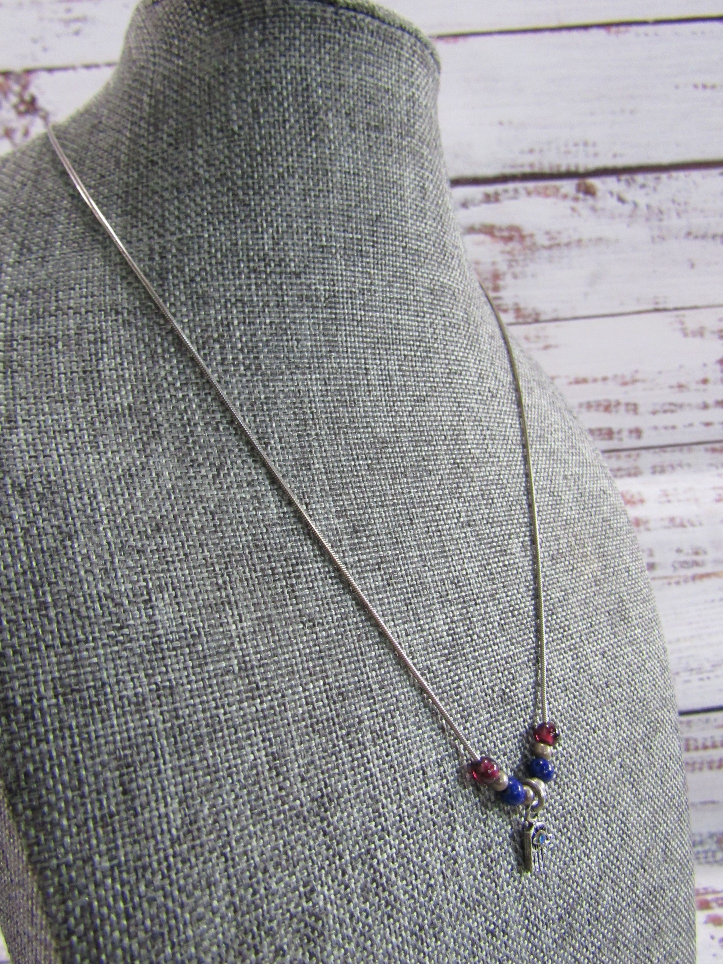 Sterling Silver Serpentine Chain Hamsa Palm Rhodolite Garnet Lapis Lazuli