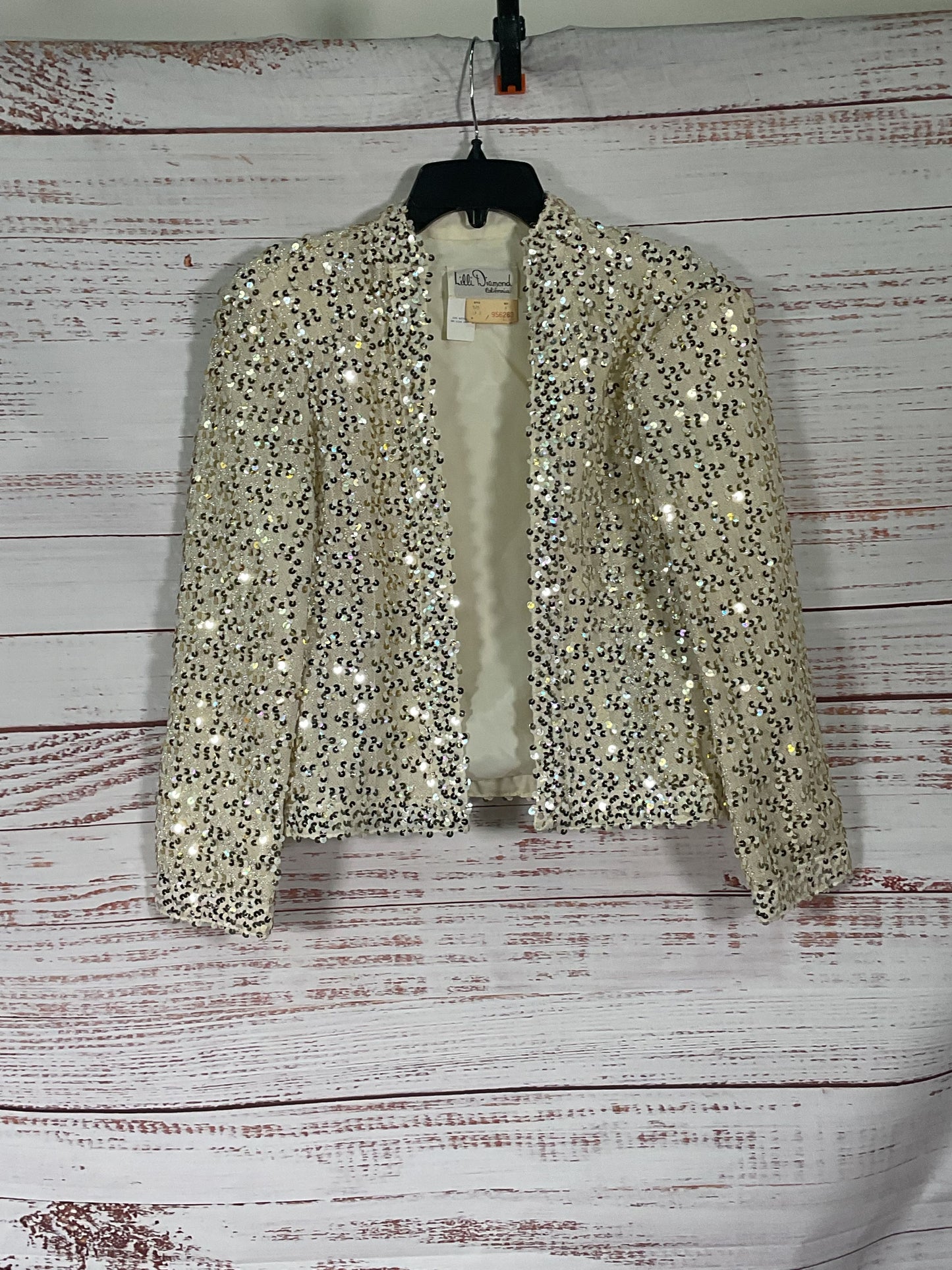 Lilli Diamond California Creme Open Front Sequin Jacket - Size 8