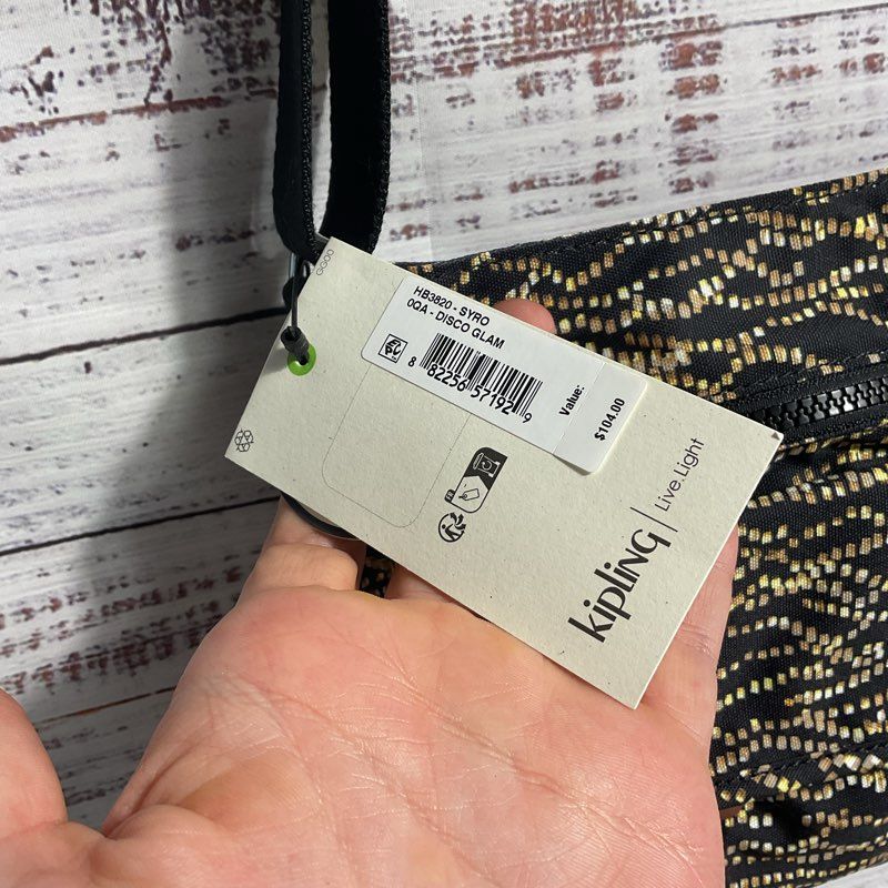 NWT Kipling Syro Disco Glam Print Nylon Crossbody Bag w/ Monkey Keychain