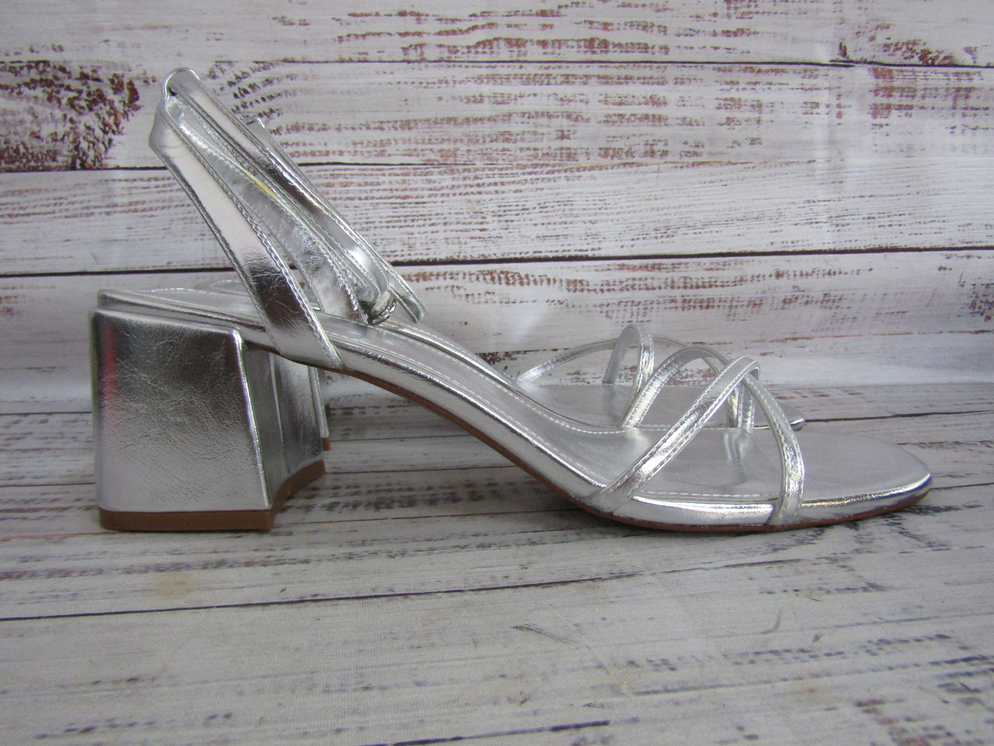 Mango Women's Silver Leather Ankle Strap Sandals Size 12