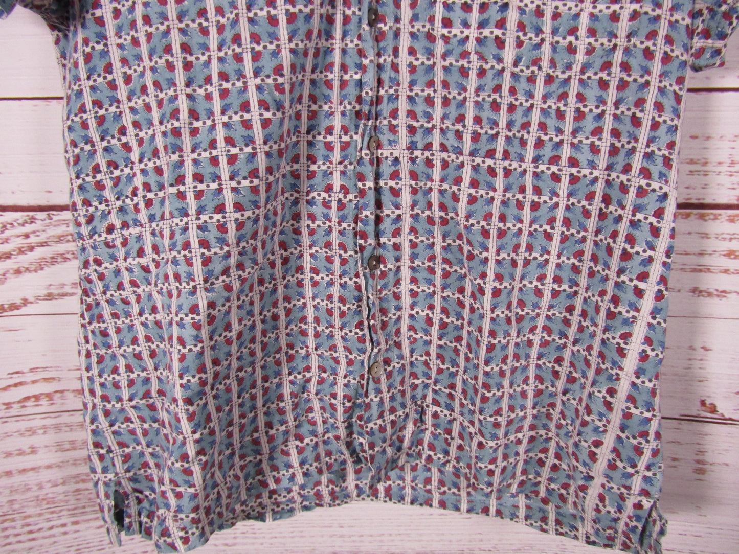 Anokhi Men's Multi-Color Block Print Short Sleeve Shirt Size XS