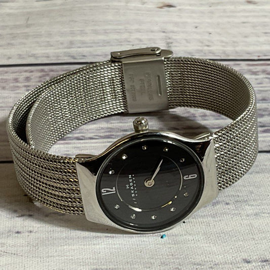 SKAGEN SKW2156 Women's Silver Tone Mesh Black Dial Rhinestone Watch