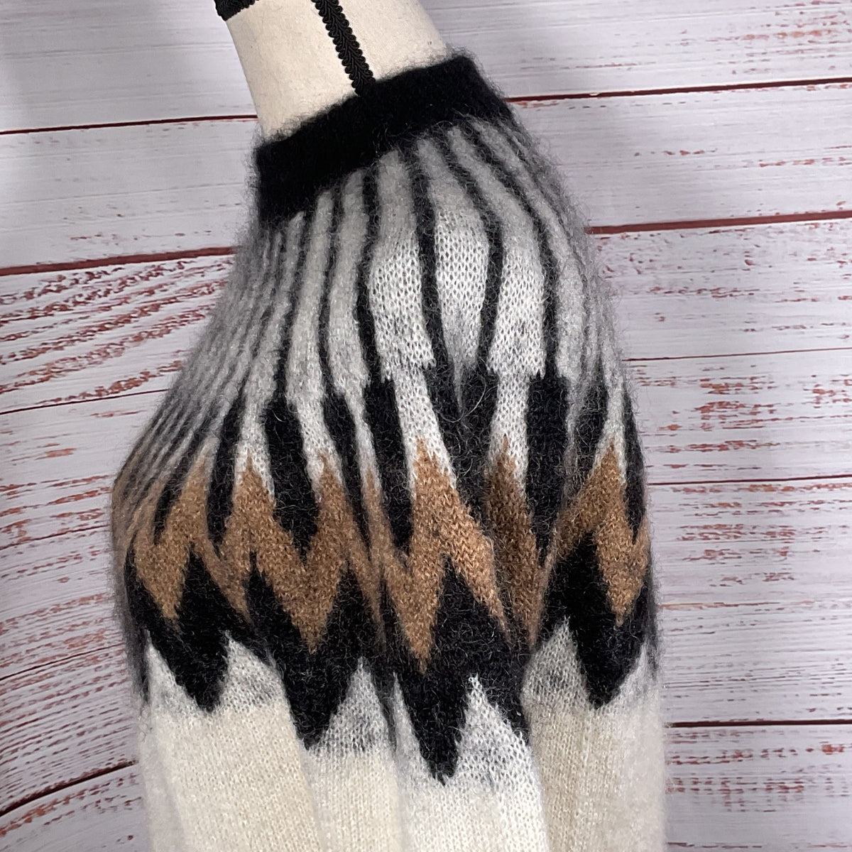 ERDEMA X H&M Cream Black Brown Knitted Mohair Blend Sweater - SZ XS