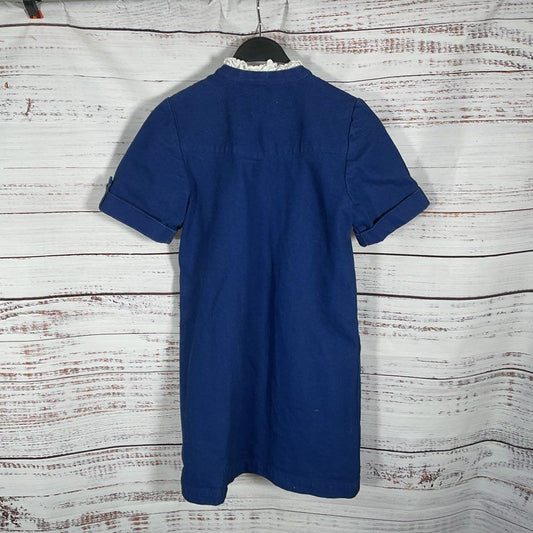 Sezane Alwena Blue Denim Lace Collar Button Down Cottagecore Twee Dress sz 34