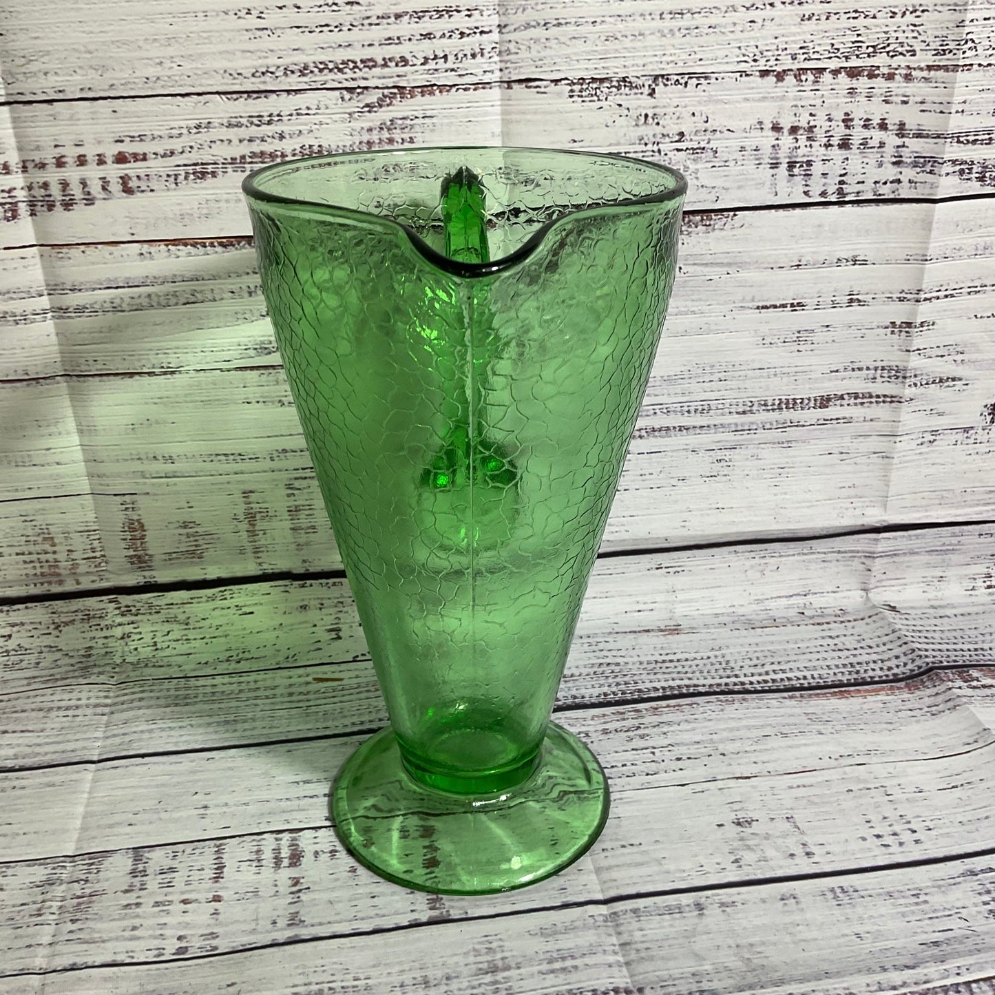 VTG. McKEE?? Green Crackle Glass Pitcher- 9"