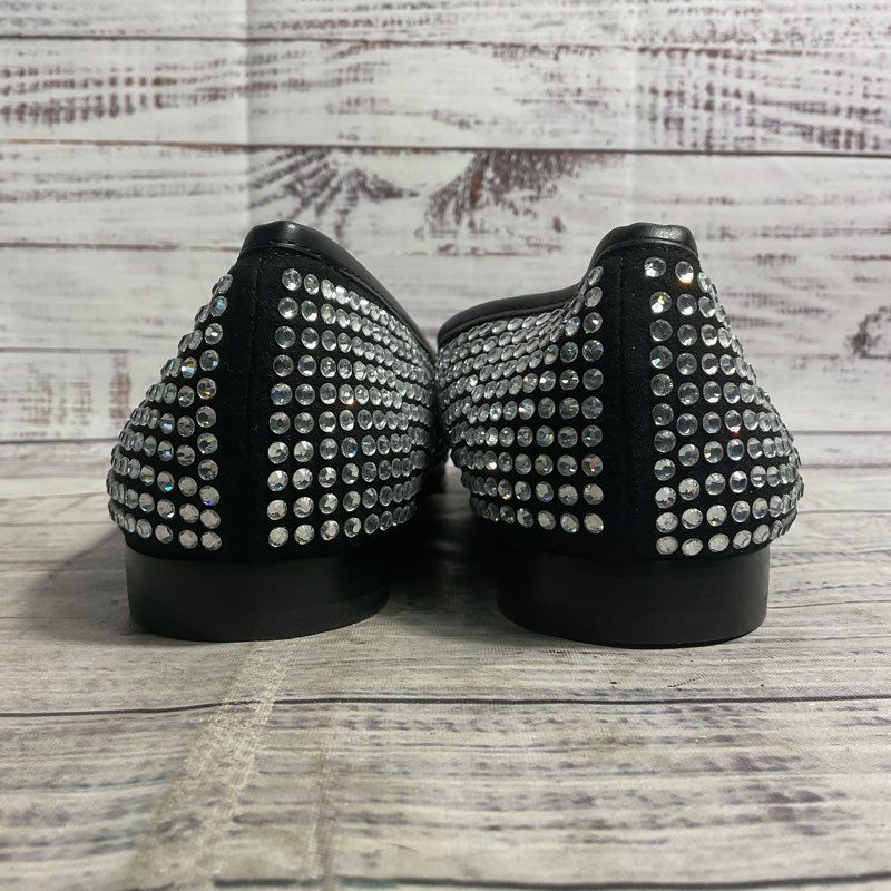 Sam Edelman Rhinestone Encrusted Black Leather Horsebit Loafer Women's Size 7.5