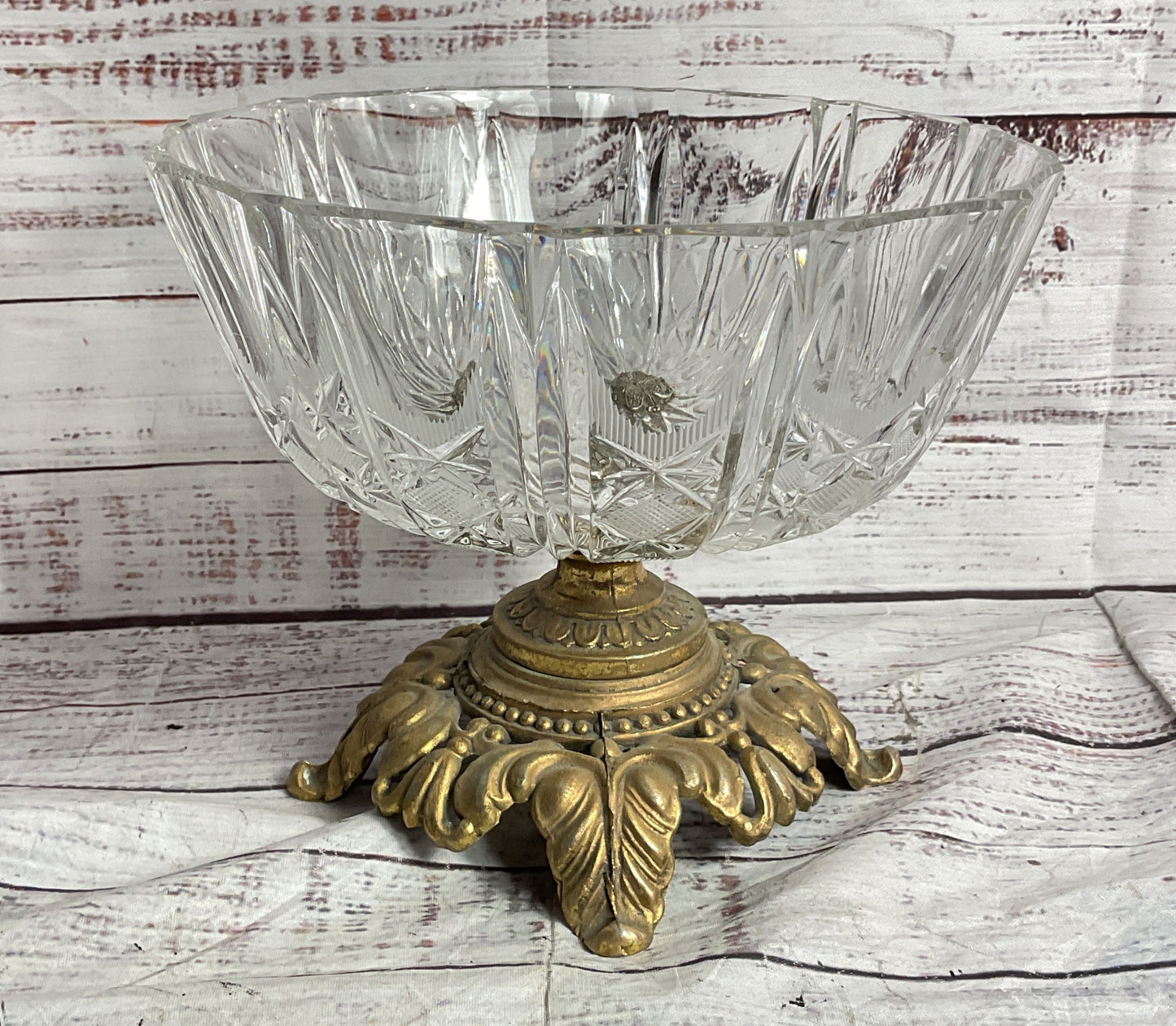 Vintage MCM Cut Glass 6.75" Compote Serving Bowl Clear