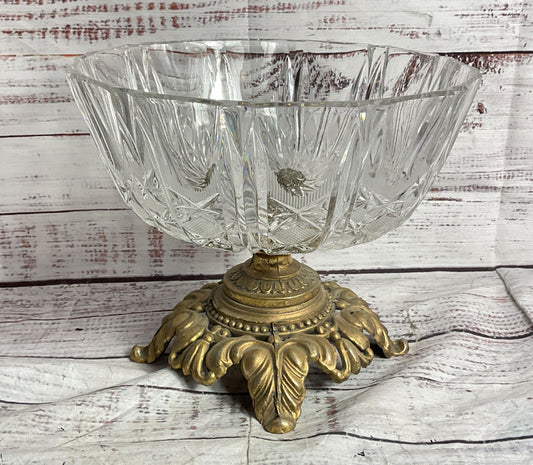 Vintage MCM Cut Glass 6.75" Compote Serving Bowl Clear