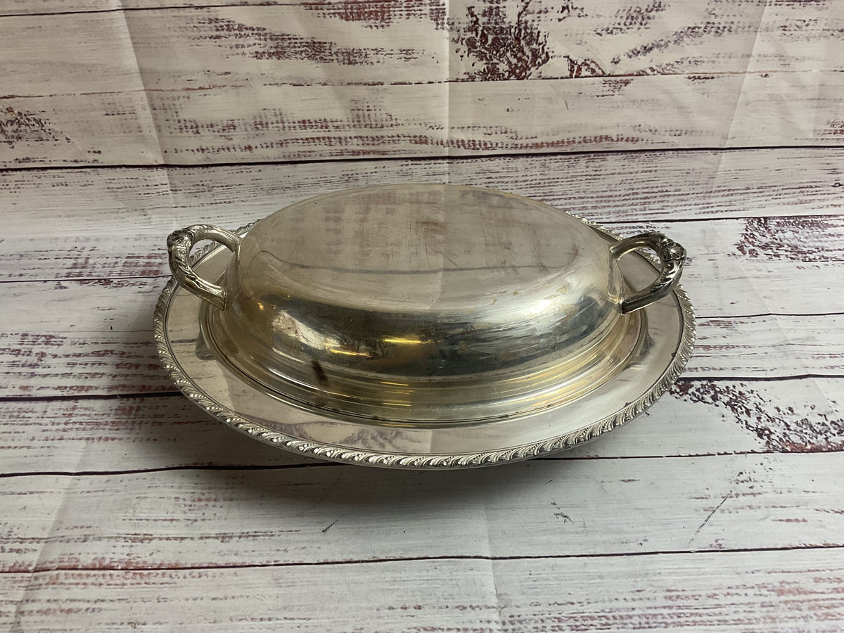 Vintage Silver Plated Serving Tray With Lid And Glass Segmented Insert
