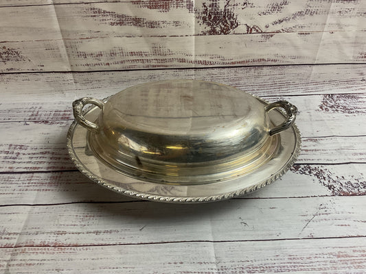 Vintage Silver Plated Serving Tray With Lid And Glass Segmented Insert