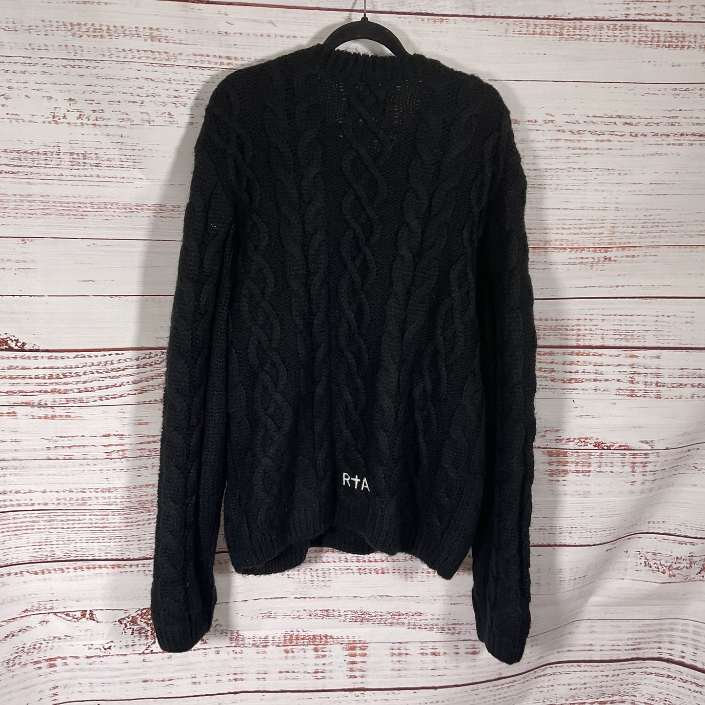 RTA Ethans Sweater Black Cable Knit Back Logo Embroidered Sweater - Size XL
