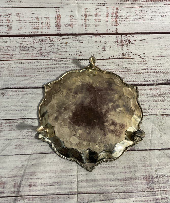 Vintage Silver Plated Ornate Footed Tray With Swan Crest 6.5"