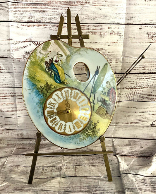John A Mies Vintage Handpainted Painter Palette Table Clock Multicolor