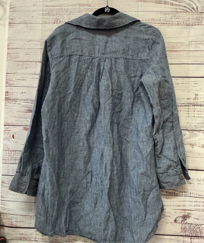 Women's Flax Blue Linen Button Down Blouse Size S Retail $115