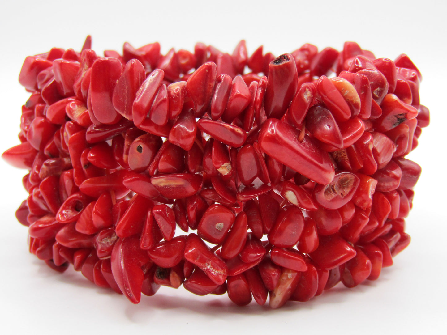 Artisan Handcrafted Red Coral Cluster Stretch Bracelet