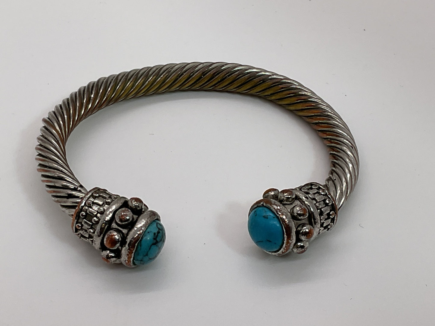 Silverplated Copper Turquoise Twisted 7" Cuff Bracelet