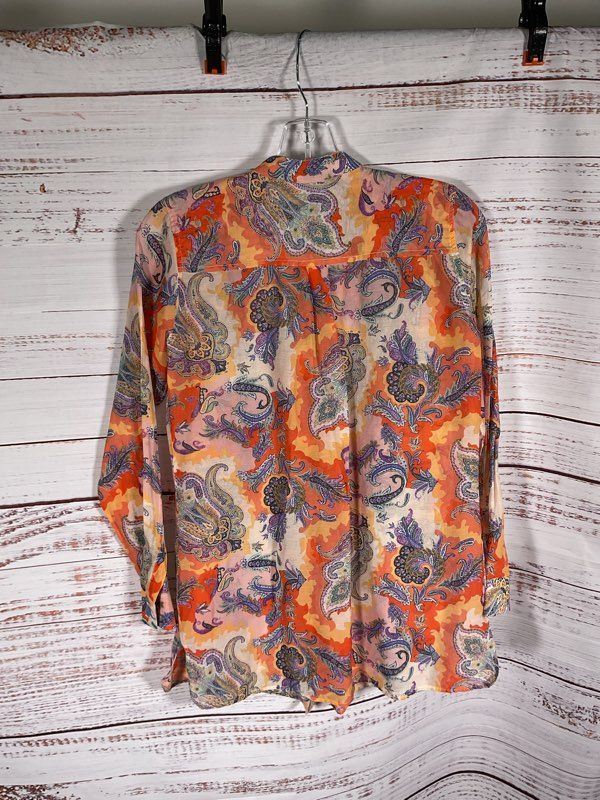 ETRO Women's Multicolor Paisley Pattern Orange Button Up Blouse Silk Size 40