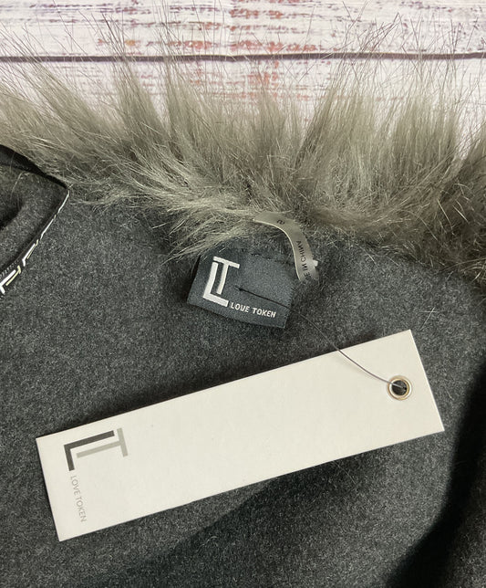 Love Token Charcoal 95% Polyester Faux Fur Lined Poncho - Size Small NWT