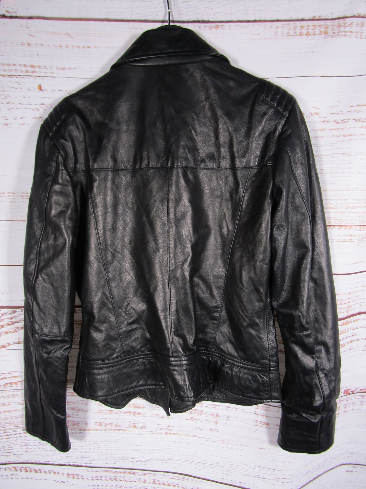 Massimo Women's Black Leather Moto Jacket Size 48 Made in Italy