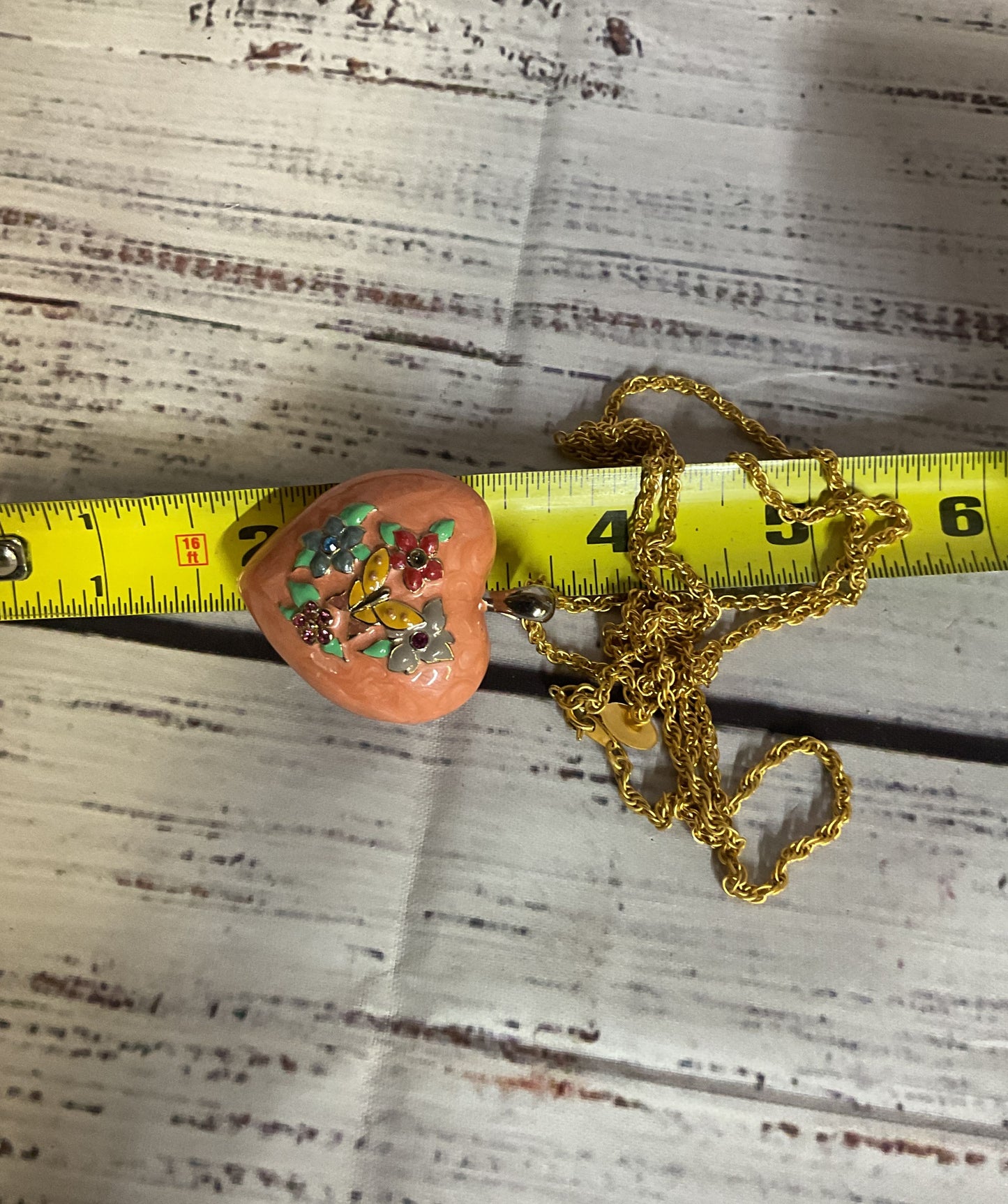 Joan Rivers Gold Tone Chain Necklace Enameled Heart Pendant