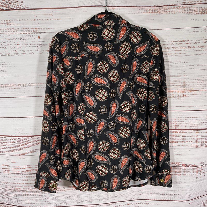 Jude Connally Black & Red Paisley Spandex Blend Button Up Blouse - Size L