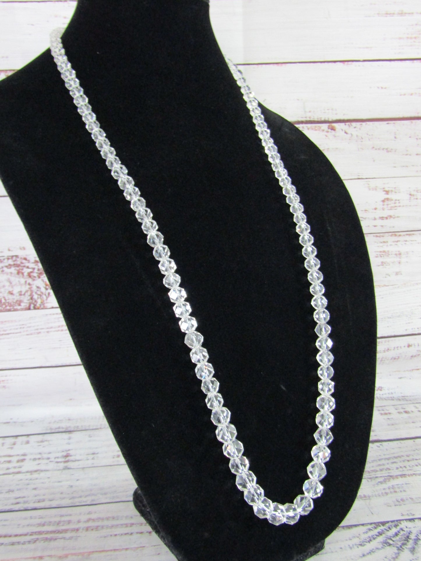 34 3/4" Graduated Faceted Crystal Necklace With Sterling Silver Clasp