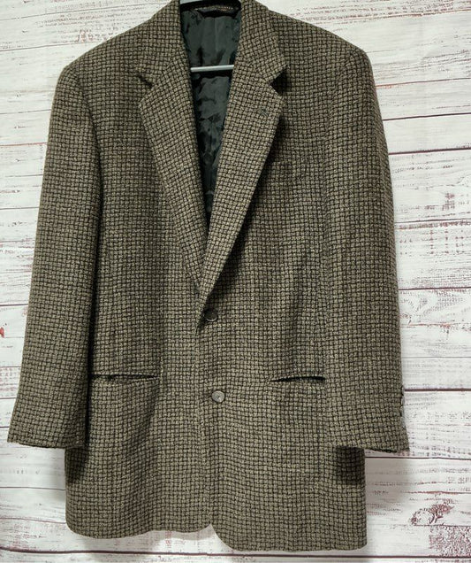 Men's Donna Karan Brown Houndstooth Wool Blend Jacket - Size 46 R