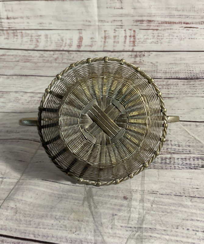 Vintage Made In Germany Silverplate Woven Small Basket 4.25"