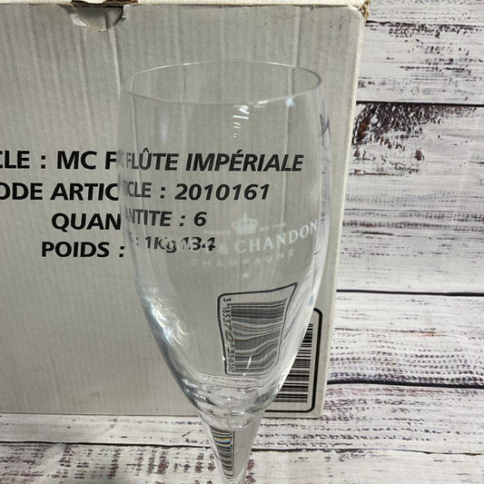 Set Of 6 Moet & Chandon Imperiale 9" Glass Champagne Flutes In Box
