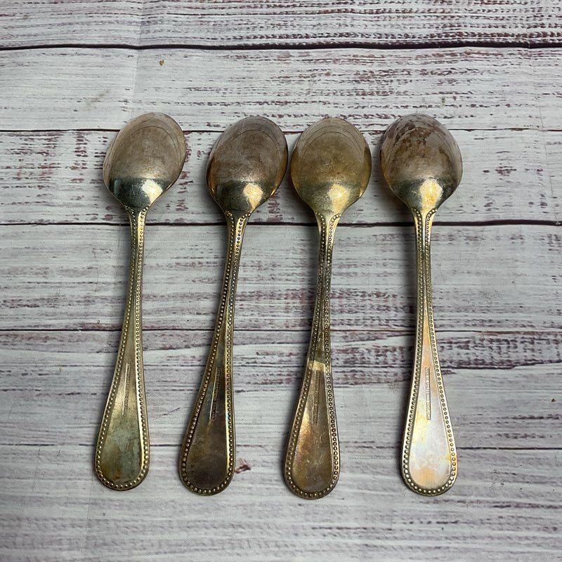 Vintage EPNS A1 Sheffield England 4 Pc. Silverplated Bead Edge Soup Spoon Set